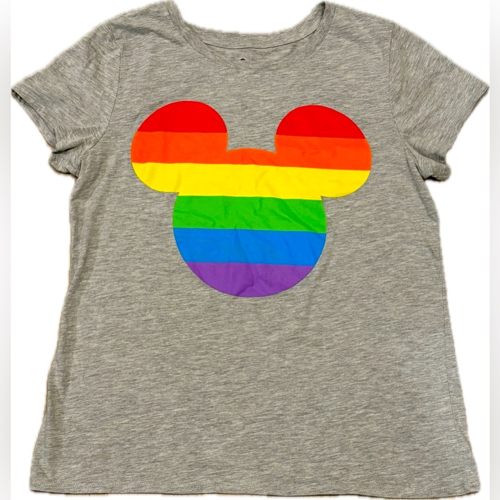 Disney Women’s Gray Tee with Rainbow Mickey Design